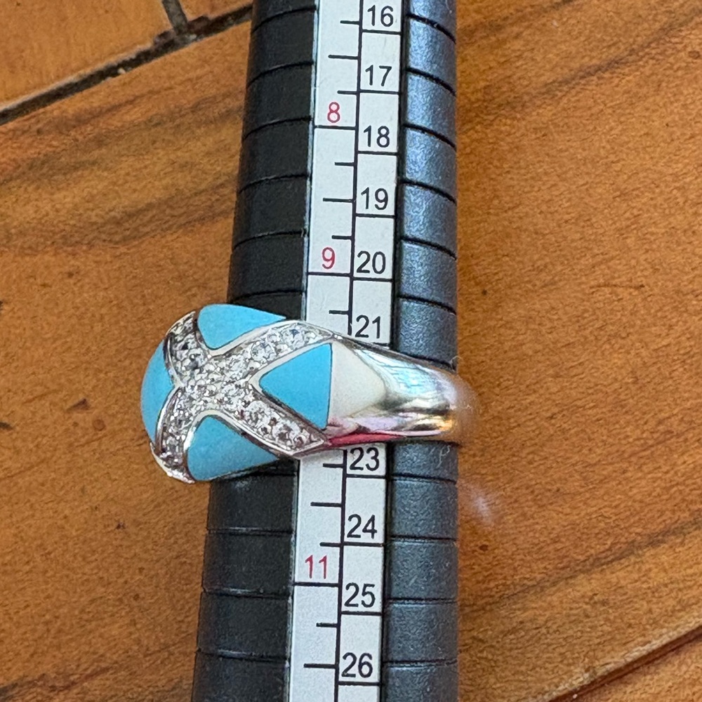 Eric Grossbardt Turquoise Inlay Diamonique CZ Channel Set Ring Sterling Size 10 - Picture 2 of 13